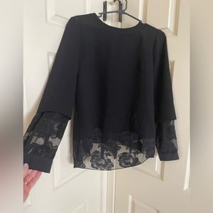 BCBGeneration Black Long Sleeve Blouse with peek a boo lace - Small